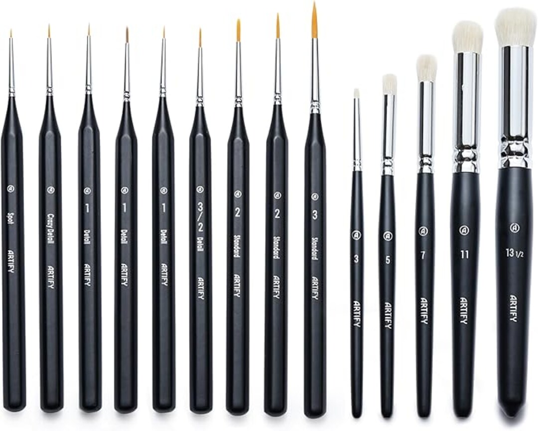 ARTIFY Miniature Drybrush Paint Brush Set: 14-Piece Round Small Detail Model Paintbrushes, Thin Mini Tiny Micro Paint Brushes for Miniature Painting